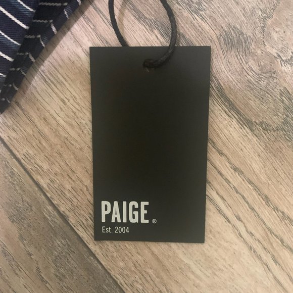 NWT PAIGE CHARISMA NAVY STRIPE WIDE LEG PANTS 10 - Picture 11 of 14